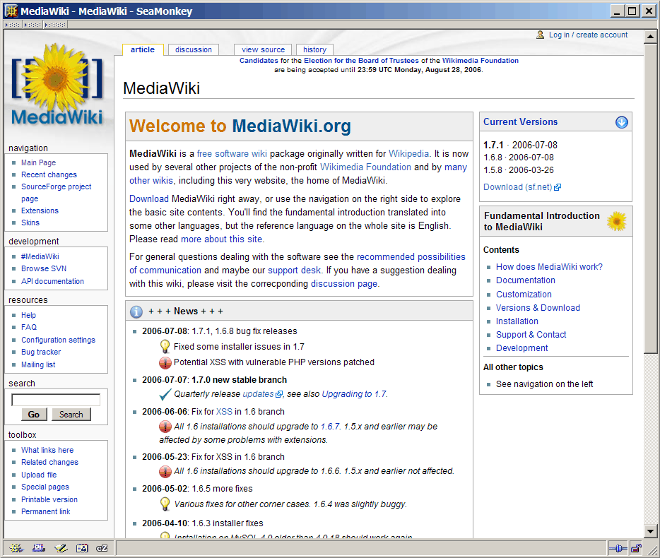 The MediaWiki web page